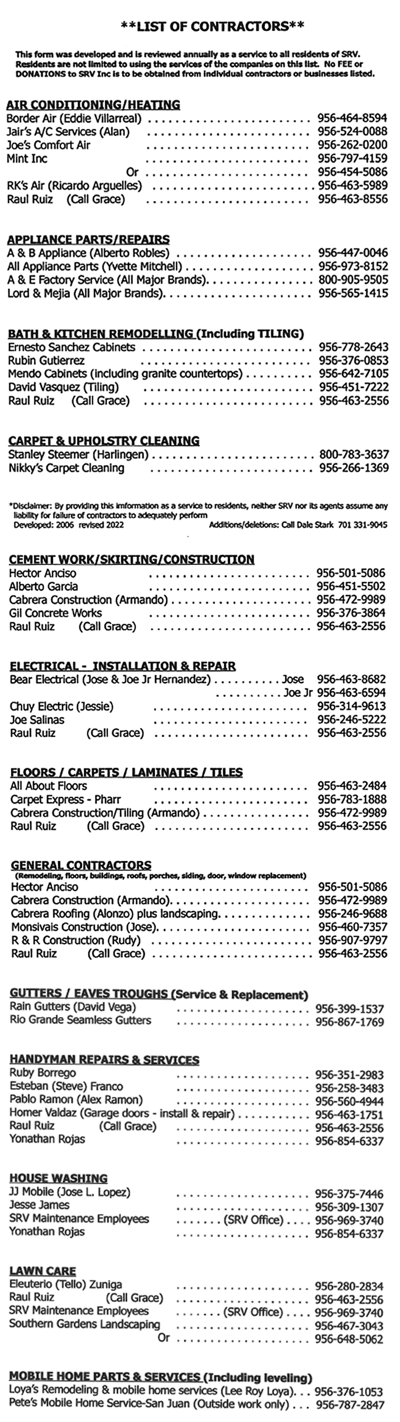 Contractors Siesta Retirement Village in Weslaco, Texas